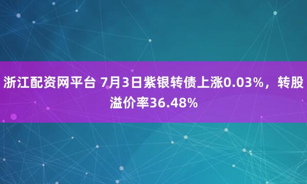 浙江配资网平台 7月3日紫银转债上涨0.03%，转股溢价率36.48%