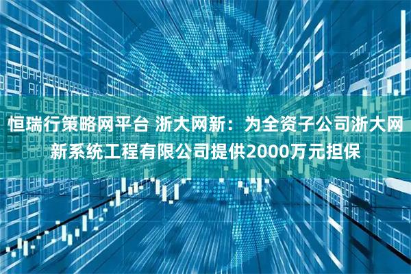 恒瑞行策略网平台 浙大网新：为全资子公司浙大网新系统工程有限公司提供2000万元担保